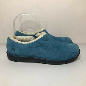 Keen Galena Women's 7.5 Blue Suede Shearling Trim Slip On Comfort Slippers